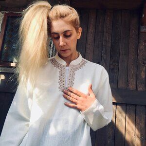 White Linen Indian Tunic || Unisex Linen Top